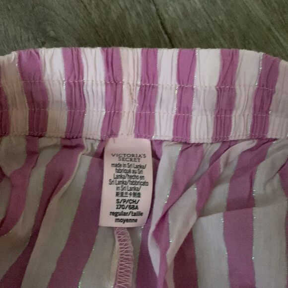 Victorias Secret Striped Sparkly Wide Leg Pajama Pants Pink Purple Size Small - Picture 7 of 10